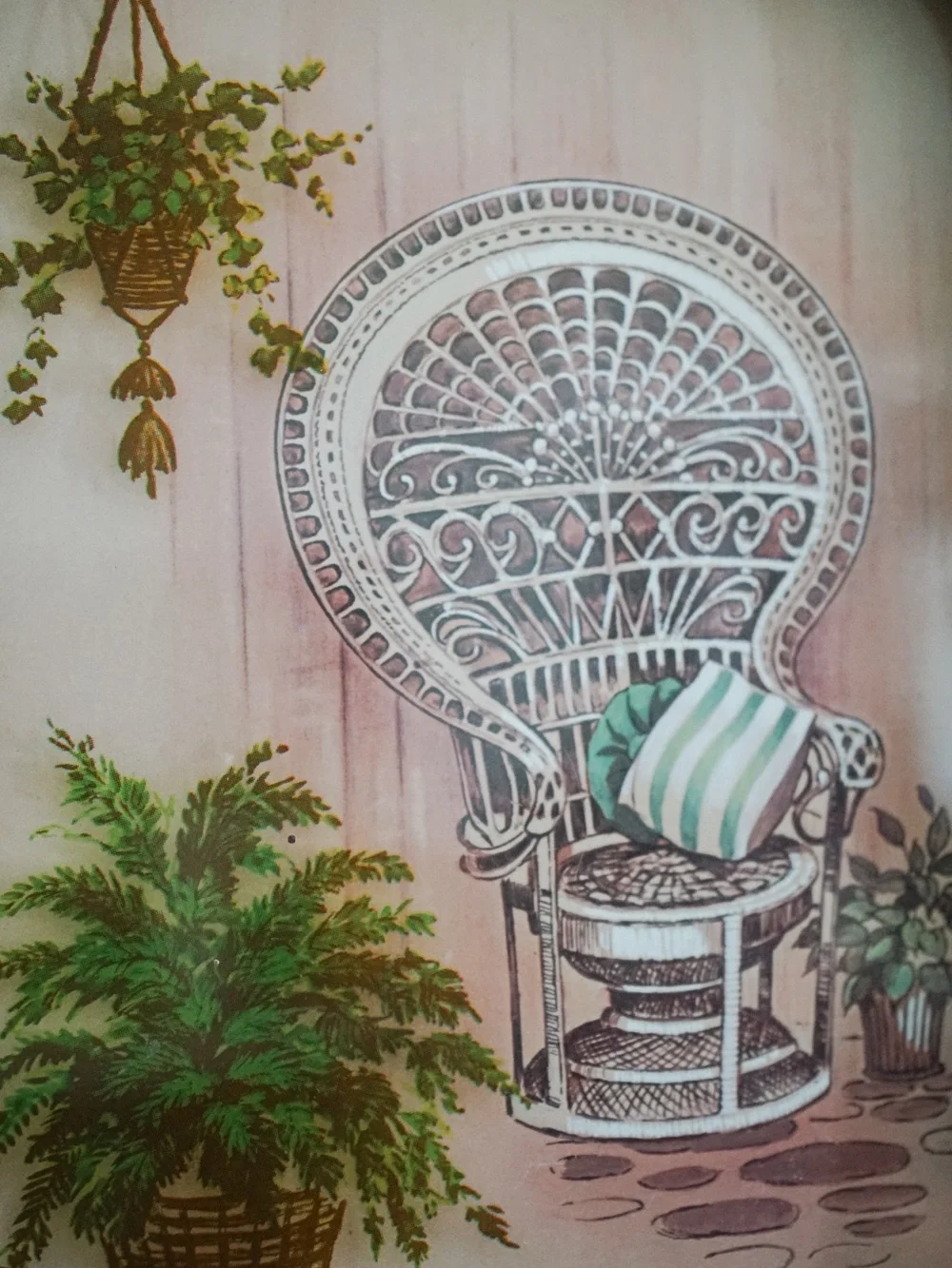 Vintage 70s Reverse Painted Peacock Chair Print • Boho Frame